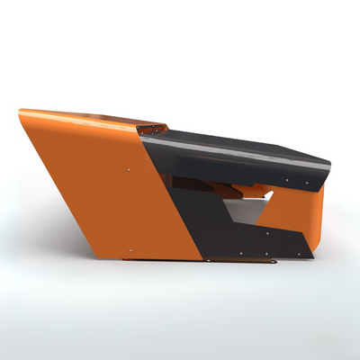 Profilo laterale del garage CEORA che mostra il design aerodinamico e l’accesso laterale.