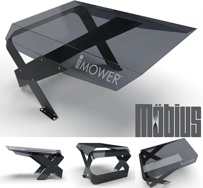 Frontansicht der Möbius M Garage für Sunseeker Mähroboter mit transparentem Dach und modernem Design.